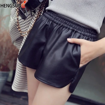 Женская Корейская повседневная верхняя одежда, широкие короткие брюки с эластичной резинкой, осенне-зимние шорты Wild из искусственной кожи 2019 г.