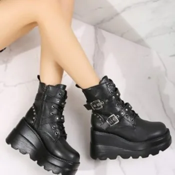 Женская обувь 2023, высококачественные женские ботинки с пряжкой на ремне, модные однотонные ботильоны для офиса и карьеры, новые ботильоны на платформе с круглым носком