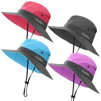 Женская солнцезащитная шляпа с конским хвостом, защита от ультрафиолета, Складная сетчатая широкополая шляпа для пляжной рыбалки, летняя широкополая шляпа-каре для пеших прогулок