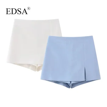 Женская элегантная синяя юбка EDSA с разрезом, Шорты с высокой талией, юбки на молнии сбоку, повседневная уличная одежда для девочек, Лето 2023 г.