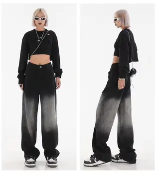 Женские джинсы с высокой талией, градиентная американская мода 2023 года, уличная одежда Y2K, широкие джинсовые женские джинсовые брюки, мешковатые джинсовые брюки