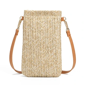 Женские маленькие квадратные сумки из соломенной косички с наклоном через одно плечо, сумочки для монет, плетеные летние пляжные женские сумочки
