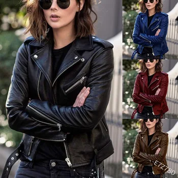 Женские осенние куртки из искусственной кожи 2023 года, новая короткая модная куртка-локомотив из искусственной кожи, пальто, винтажная Женская верхняя одежда, топы Q448