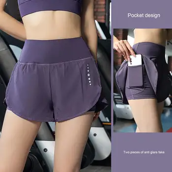 Женские спортивные шорты, искусственные женские шорты для йоги из двух частей, приталенная спортивная одежда, стильные летние женские короткие брюки для фитнеса, брюки