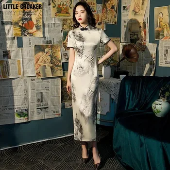 Женское Qipao Long Cheongsam 2023, новое летнее приталенное элегантное платье для выступлений Chonese Youth для женщин на каждый день