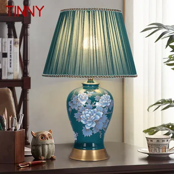 Жестяная Современная настольная лампа LED Creative Touch Dimmable Blue Ceramics Настольная лампа для домашнего декора гостиной Спальни