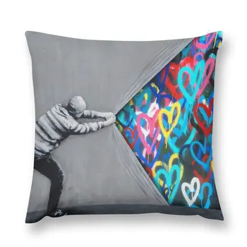 За занавеской граффити в виде сердечек, нанесенных аэрозольной краской, Художественная подушка, наволочка для дивана, роскошная наволочка
