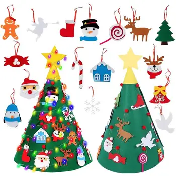 Забавная рождественская елка из фетра для стены, поделки из рождественской елки со светодиодными гирляндами, игрушки из фетра для детского сада для кровати в гостиной