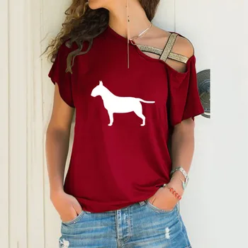Забавный бультерьер с буквенным принтом, женская свободная футболка неправильной формы, подарок любителю животных, Топы с перекрестной повязкой на шее для женщин