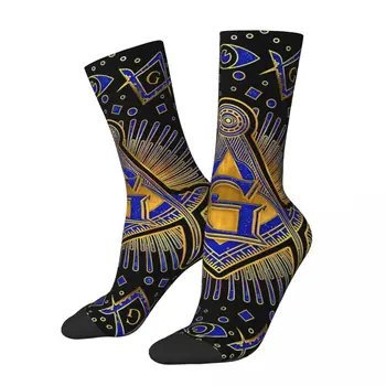 Забавный Счастливый носок для мужчин Символ масонства Квадратные Циркули Винтажный масонский дышащий носок для экипажа с принтом в виде рисунка Повседневный подарок