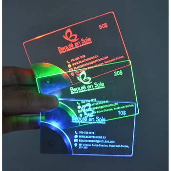 Запатентованная LINLI мигающая светящаяся карточка с личным именем для рекламных, фирменных рекламных акриловых визитных карточек со светодиодной подсветкой