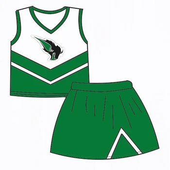 Зеленый костюм с юбкой, форма для черлидинга, школьная форма, форма команды, печать логотипа на заказ, модная детская одежда для девочек