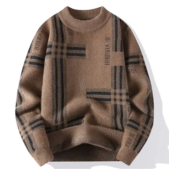 Зимний теплый мужской свитер 2023, утолщенный пуловер, полосатый свитер, классический свитер с длинным рукавом, мужской повседневный свитер с круглым вырезом, MY01