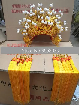 Золотая свадебная корона Для невесты Головной убор с белым шаром Винтажная шляпа китайской танцовщицы Забавное сценическое представление