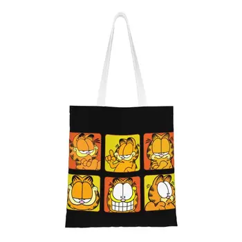 Изготовленная на заказ винтажная симпатичная холщовая хозяйственная сумка Garfields Cat для женщин, перерабатывающая продуктовые сумки для покупок из комиксов с героями мультфильмов