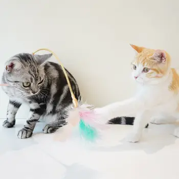 Интерактивные игрушки для кошек Забавная палочка-дразнилка из перьев с колокольчиком, ошейник для домашних животных, палочка-дразнилка для котенка, обучающие игрушки для кошек, принадлежности