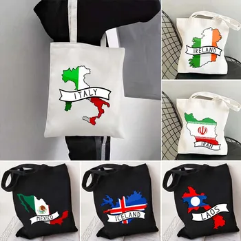 Исландия Иран Ирландия Италия Грузия Греция, холщовая сумка для покупок, Панама, Латвия, Мексика, Колумбия, Руанда, Карта флага, сумка через плечо