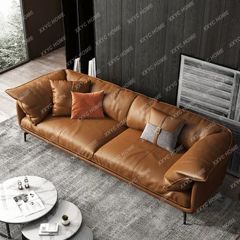 Итальянский кожаный диван с подголовником из воловьей кожи легкая роскошь роскошная гостиная в скандинавском стиле небольшая квартира прямой дизайн дивана