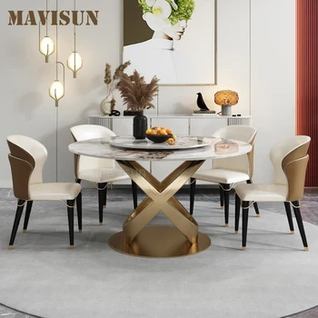 Итальянский обеденный стол из мягкой роскошной каменной доски с поворотным столом Современная простая бытовая мебель для кухонного стола и стула