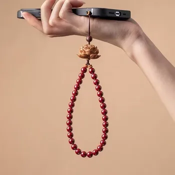Китайский стиль творческий киноварь цепочка для мобильного телефона кулон Фиолетовый золотой песок персиковое дерево цветок лотоса анти потеря кулон
