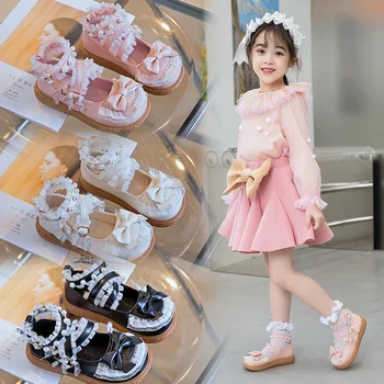 Кожаная обувь для девочек 2023, Летняя модная обувь принцессы, Кружевная обувь в стиле Лолиты, детские сандалии на мягкой подошве, обувь для выступлений, Детская обувь, обувь для девочек