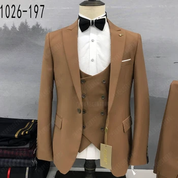 Комплект из 3 предметов, Блейзеры, куртка, брюки, жилет / 2023 Модный мужской повседневный бутик, двубортный жилет, деловое свадебное платье