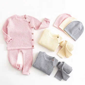 Комплекты одежды для маленьких девочек, комплект трикотажной хлопчатобумажной одежды для маленьких мальчиков, свитер для новорожденных + брюки, детская одежда из 2 предметов