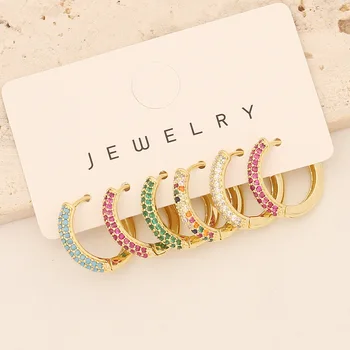 Корейские ювелирные изделия, Модные Красочные серьги-кольца из циркона для женщин, Новые Трендовые позолоченные Металлические серьги, подарки для вечеринок