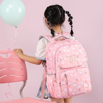 Корейский рюкзак, Нейлоновые сумки для начальной школы с розовым принтом, Милый рюкзак для девочек, школьный рюкзак для средней школы, детская сумка