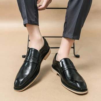 Коричневая мужская официальная обувь, черные лоферы, однотонные мужские модельные туфли ручной работы без застежки с круглым носком, размер 38-44, Бесплатная доставка