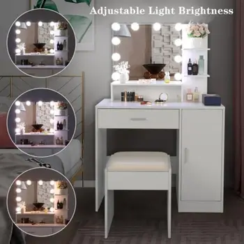 Косметический набор для спальни Туалетный столик со светодиодной подсветкой, комод с выдвижными ящиками