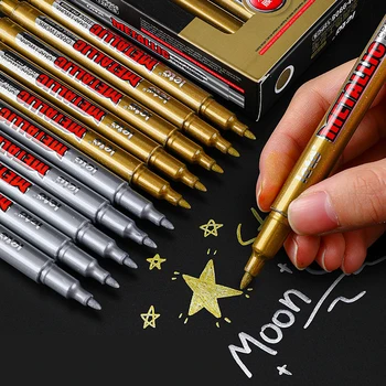 Креативный 2 шт Водостойкий маслянистый маркер, золотисто-серебристая звездная ручка для подписи, школьные канцелярские принадлежности для письма и рисования