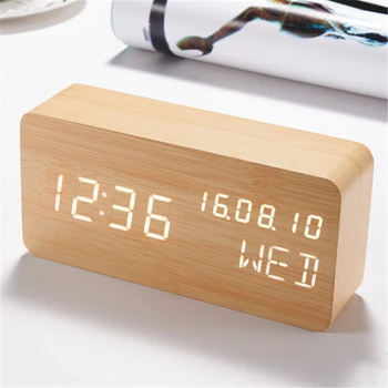 Креативный деревянный будильник, Настольные электронные часы с датой, температурой, USB-подключаемый модуль, тишина, Многофункциональные цифровые настольные часы