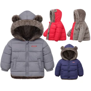 Куртка для маленьких мальчиков и девочек, хлопковая верхняя одежда с капюшоном, детское пальто из плотного флиса, кашемировые куртки с подкладкой, зимние теплые пальто для мальчиков и девочек