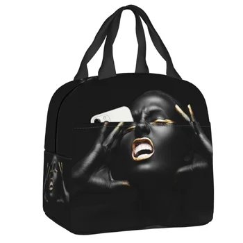 Ланч-бокс African Queen Водонепроницаемая сумка для ланча American Black Girl с термоохлаждением, изолированная от еды Сумка для ланча для женщин, детские сумки для пикника