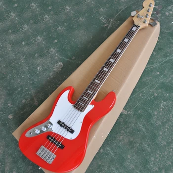 Левая 5-струнная красная бас-гитара с белой накладкой, настраиваемый гриф из розового дерева
