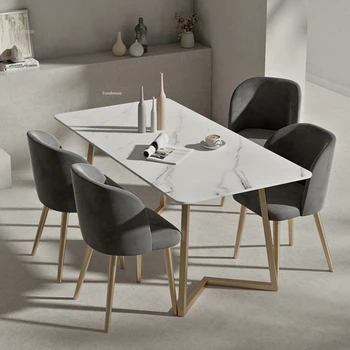 Легкие Роскошные обеденные столы из шифера, скандинавские Прямоугольные столики для приема гостей, Современный минималистичный обеденный стол для дома в маленькой квартире