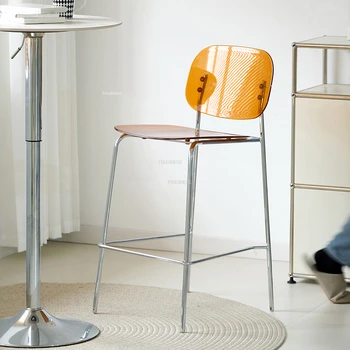 Легкие роскошные прозрачные барные стулья, высокий табурет с пластиковой спинкой, скандинавская барная мебель, домашняя кухня, железный барный стул, стул для кафе с молочным чаем