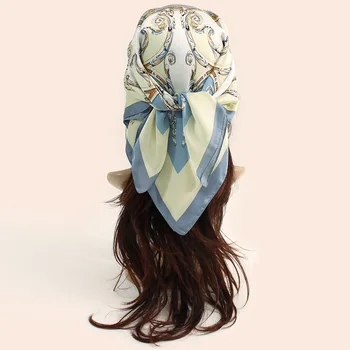 Легкий шарф из искусственного шелка с принтом для мусульманских женщин, универсальный головной убор и шейный платок для защиты волос и моды