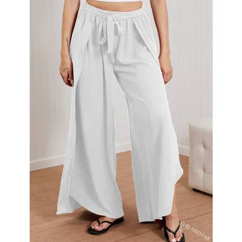 Летние женские широкие брюки на резинке со шнуровкой и высокой талией, Свободные брюки, Уличная одежда Y2k Clothes