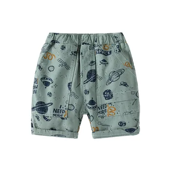 Летние уличные брюки четверти размера для мальчиков, повседневные брюки с космическим принтом, подходят для мальчиков 3-8 лет