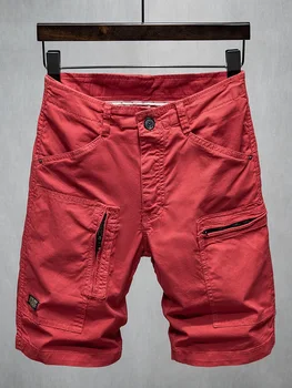 Летние хлопчатобумажные шорты-карго мужские повседневные красные баскетбольные пляжные короткие штаны с множеством карманов
