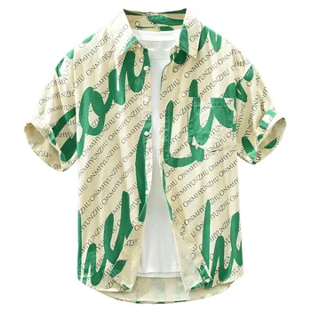 Летняя дышащая мужская хлопчатобумажная рубашка с принтом, короткий рукав, отложной воротник, Гавайская пляжная дорожная блузка с карманом