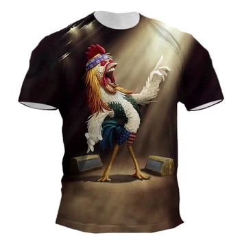 Летняя мужская футболка с рисунком цыпленка и 3D-принтом, модная свободная уличная забава в стиле хип-хоп, забавный топ с круглым воротником, коротким рукавом, плюс размер