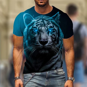Летняя футболка 2023 года, мужская футболка с 3D-принтом животного Льва, модный топ с коротким рукавом, мужская микроэластичная спортивная футболка для фитнеса