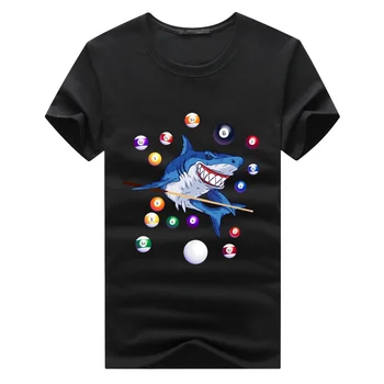 Летняя хлопковая футболка с принтом игрока в бильярд Shark, мужские однотонные свободные повседневные футболки, уличная одежда