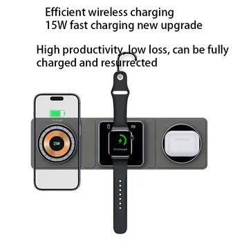 Магнитное беспроводное зарядное устройство 3 в 1 мощностью 30 Вт для быстрой зарядки iPhone 12 13 14 Pro Max Samsung Apple Watch Airpods Pro Док-станция