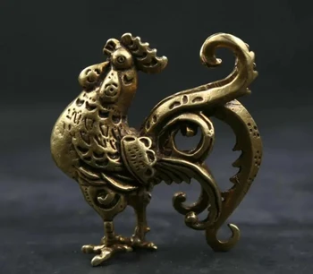 Маленькая антикварная китайская статуэтка Фэншуй из бронзы Зодиакальное животное Петух Статуя богатства