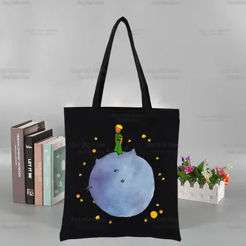 Маленький Принц Earth Space Y2K Art Harajuku Kawaii Холщовая Сумка Через плечо Холщовая Эко-сумка Для Покупок Холщовая сумка-Тоут Для Ежедневного использования