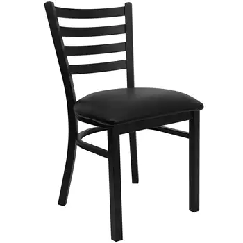 Мебель Flash серии HERCULES Металлическое ресторанное кресло с черной лестничной спинкой - черное виниловое сиденье